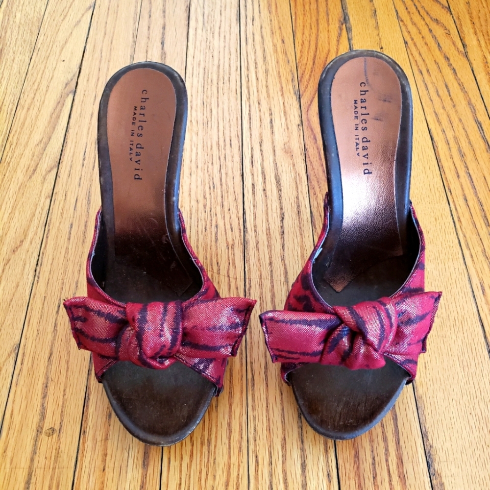 CHARLES DAVID Red Stiletto Slides